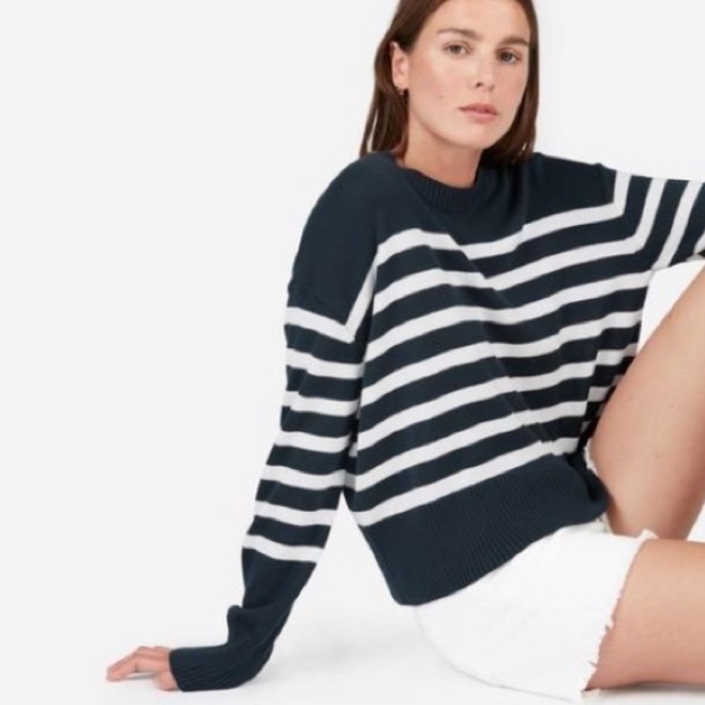Everlane Square Crew Stripes Sweater Navy White